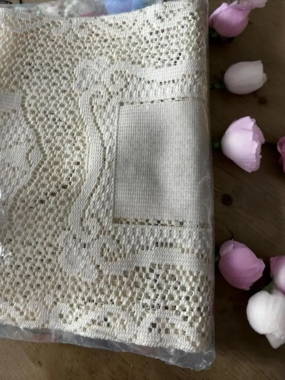 Lace Wall Hanging, Ecru Photo Frame, Three Photo Display, Soft Warm Cream